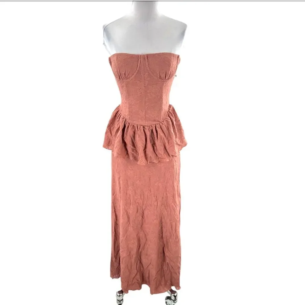 NWT Anthropologie We Wore What Strapless Corset Peplum Maxi Dress Sz 2 - Picture 5 of 8
